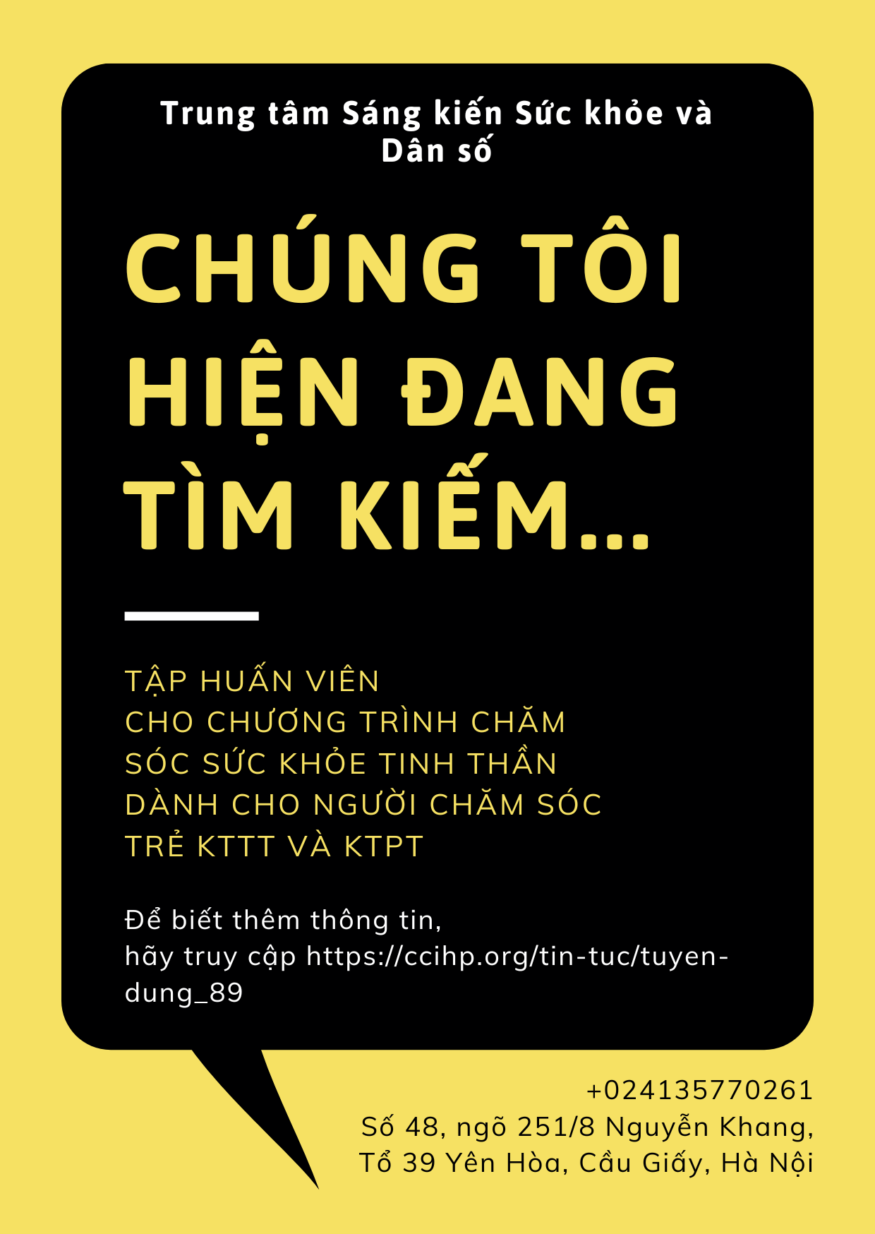 TUYỂN SINH TẬP HUẤN VIÊN CHO CHƯƠNG TRÌNH CHĂM SÓC SỨC KHỎE TINH THẦN DÀNH CHO NGƯỜI CHĂM SÓC TRẺ KTTT VÀ KTPT